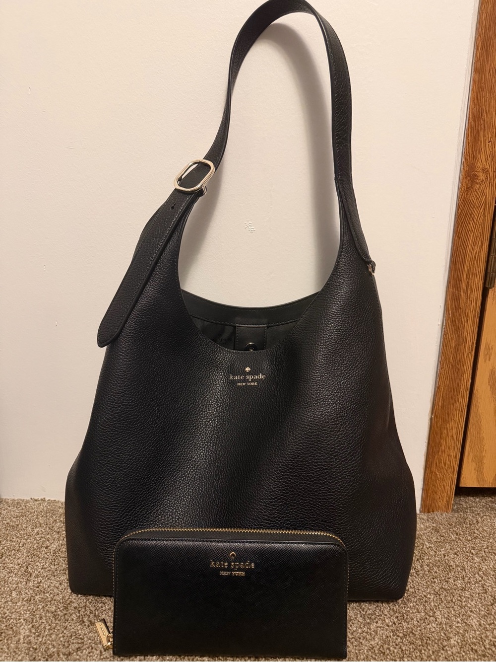 Kate Spade Black Pebbled Leather Shoulder Hobo with Wallet